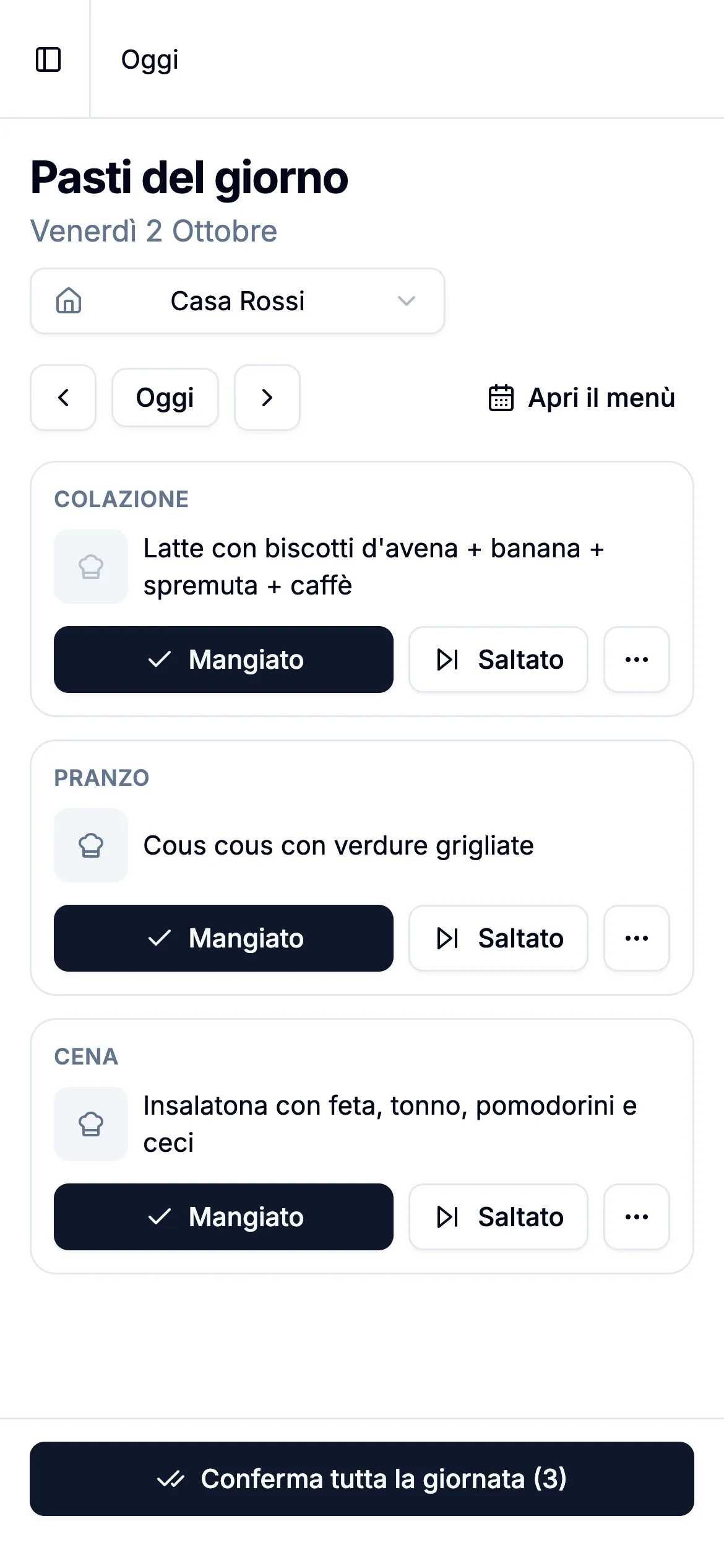 I pasti di oggi in PennyPal sul telefono